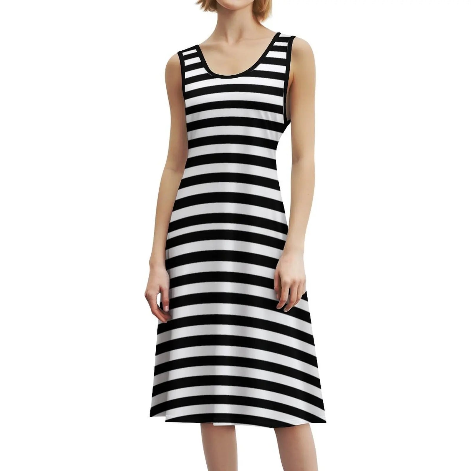 Black & White Stripes Sweetheart Neckline Dress Elegant Summer Party Dress For Women Black White Pattern Dress For Girls