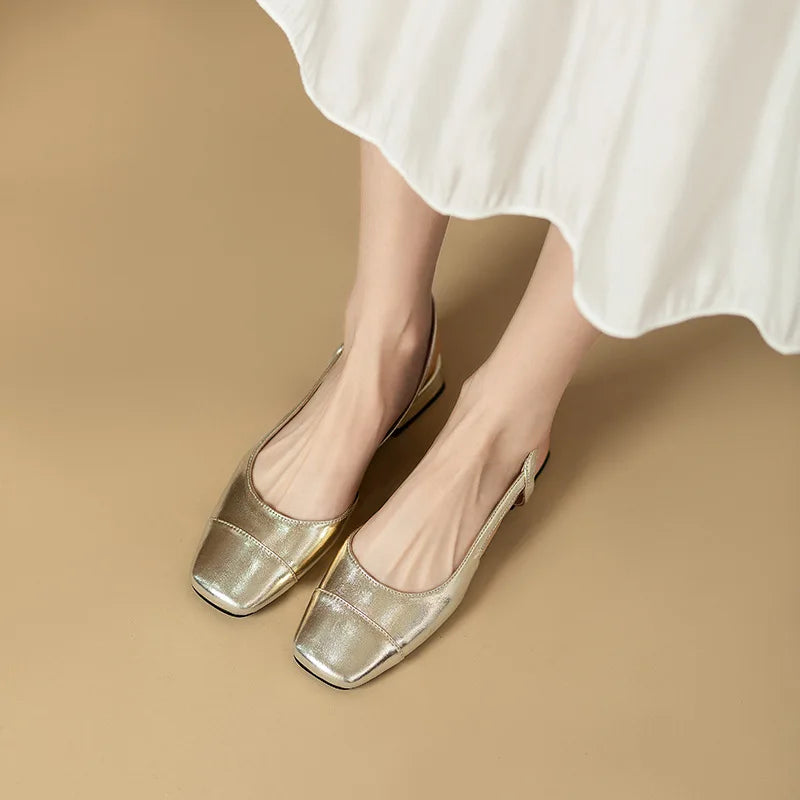 Summer French Comfortable Square Toe Shallow Mouth Pumps Back Strap Low Heel Single Shoes Sandals for Women Zapatos De Mujer