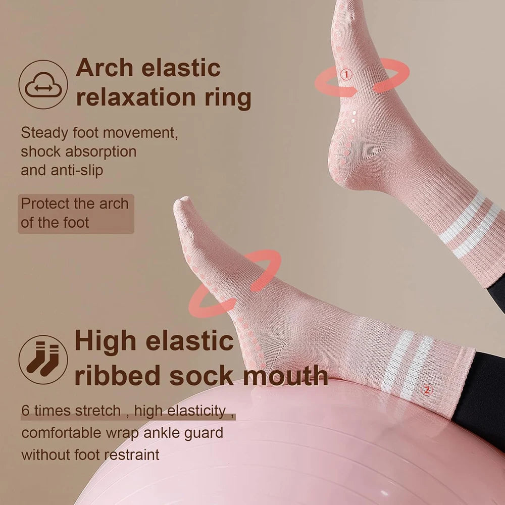 Yoga Pilates Socks with Grips for Women, Non Slip Grips Cotton Socks for Barre, Ballet, Dance, Workouts
