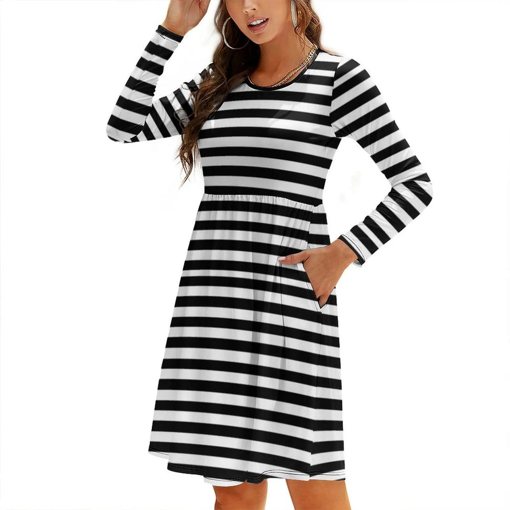 Black & White Stripes Sweetheart Neckline Dress Elegant Summer Party Dress For Women Black White Pattern Dress For Girls