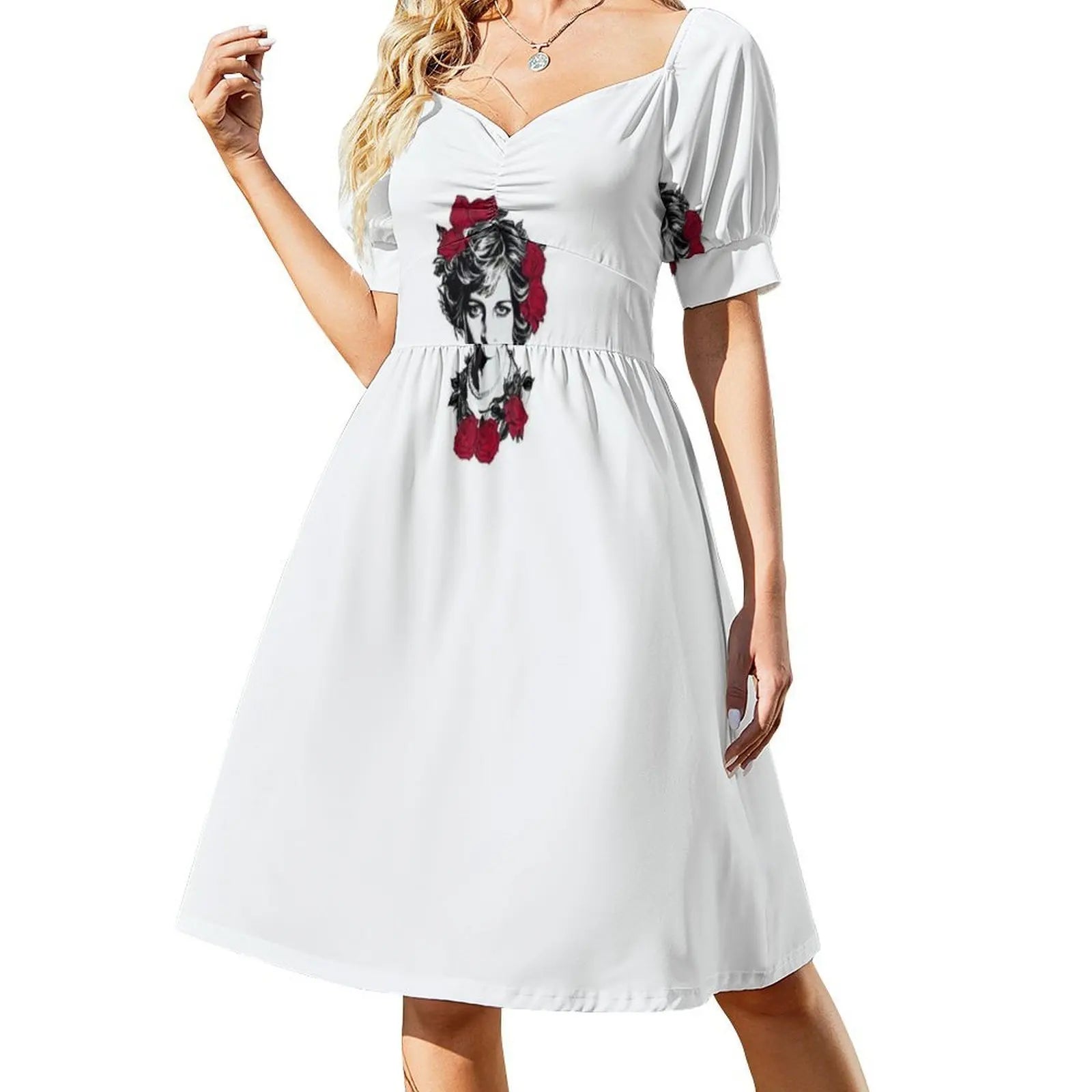 Red Roses-Princess Diana Korean Style Dress For Women Elegant Casual Dress For Party Or Daily Wear Princess Diana Diana