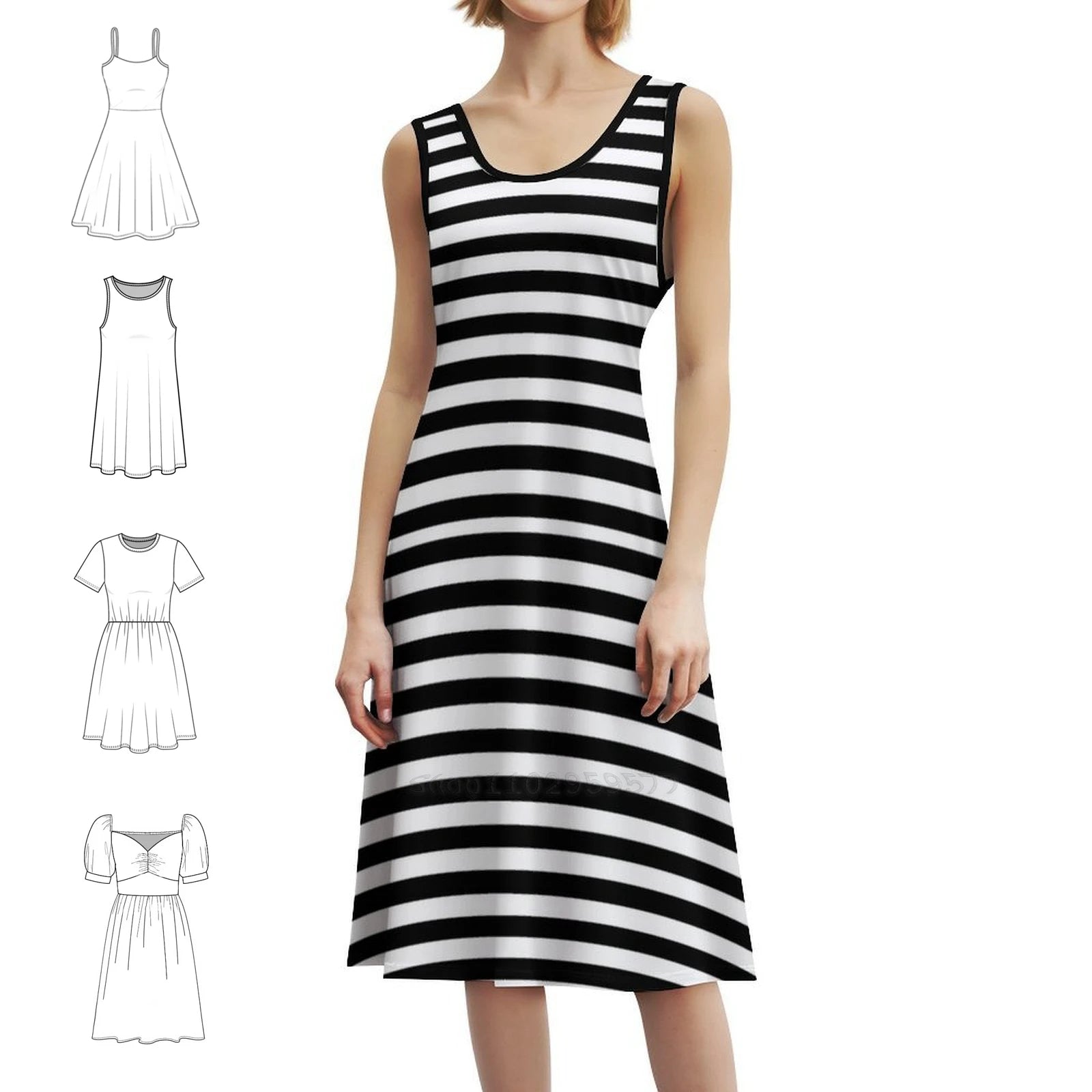 Black & White Stripes Sweetheart Neckline Dress Elegant Summer Party Dress For Women Black White Pattern Dress For Girls
