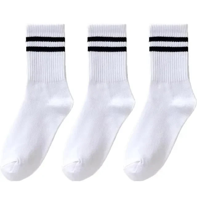 3/6 Pairs Women Sports Solid Socks Soft Comfortable Ventilate Versatile Mid Calf Socks Casual Stripe Splice Female Street Socks
