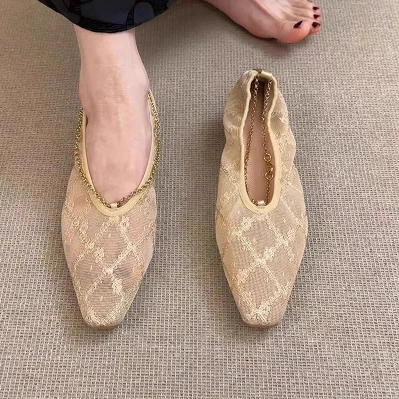 2025 Hot Sale Ladies Shoes Slip-on Women's High Heels Fashion Mesh Casual New Square Toe Best Seller High Heels Zapatos Mujer