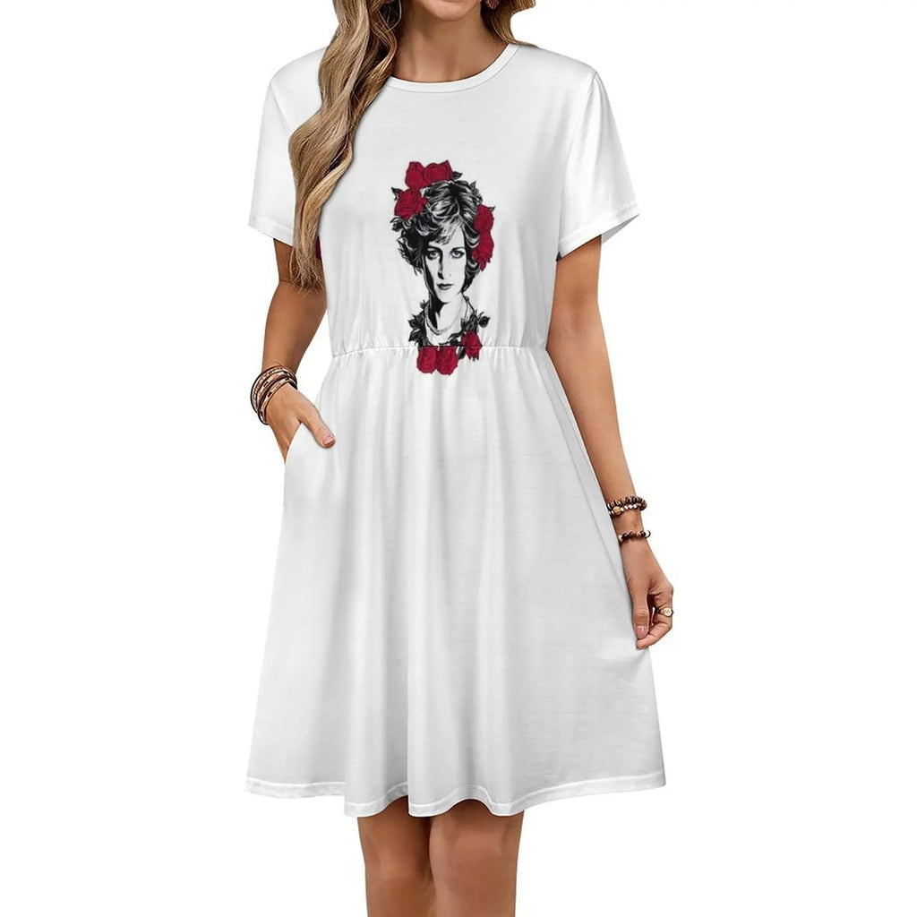 Red Roses-Princess Diana Korean Style Dress For Women Elegant Casual Dress For Party Or Daily Wear Princess Diana Diana