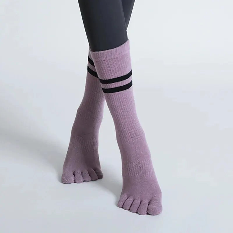 Women Breathable Yoga Socks Mid-tube Non-slip Five Finger Pilates Sports Sock Cotton Fitness Dance Ballet Indoor Floor Socks