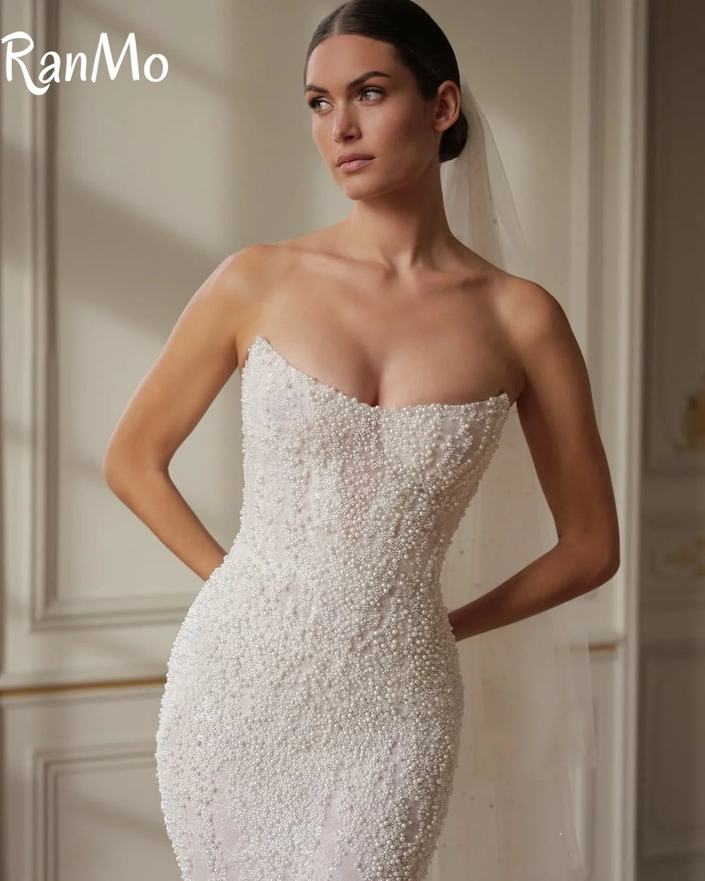 Ranmo Exquisite and Sexy Wedding Dress Beaded Strapless Sleeveless Detachable Drawl Mermaid Wedding Dress Vestido de novia 2025