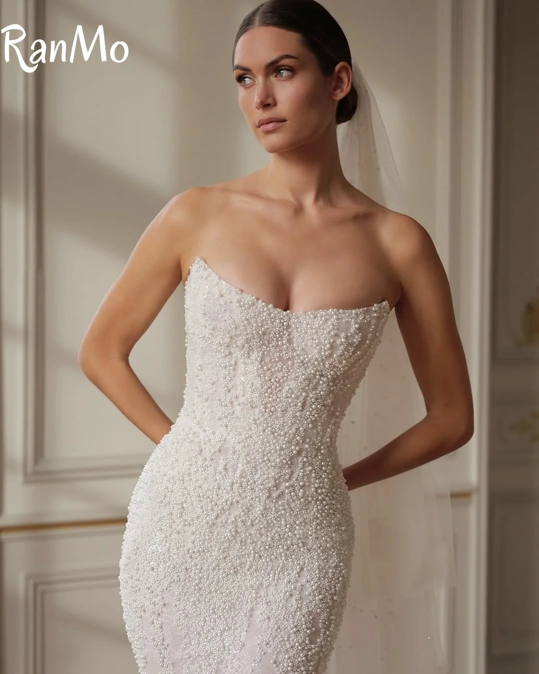 Ranmo Exquisite and Sexy Wedding Dress Beaded Strapless Sleeveless Detachable Drawl Mermaid Wedding Dress Vestido de novia 2025