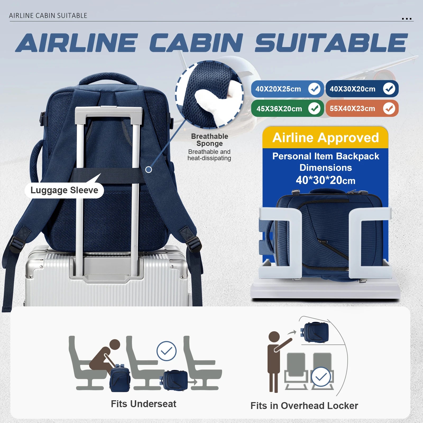 Ryanair 40x30x20 Travel Backpack Cabin Fly Bag Incase Backpack, Able Carry Backpack, Men Business Backpack Laptop Bag Under Seat