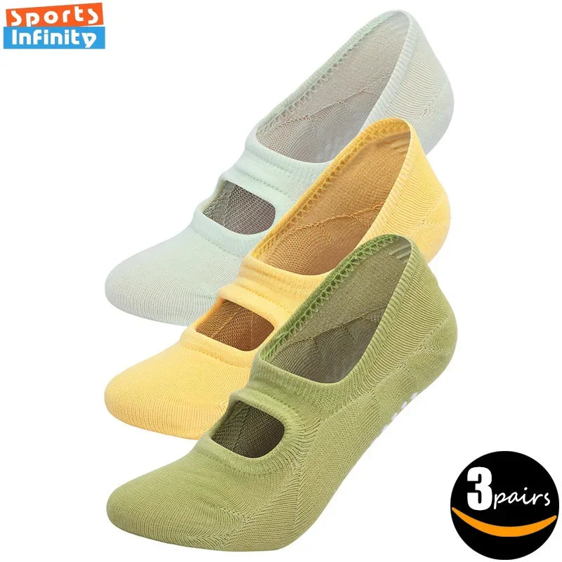 【 3 Pair Set 】Backless Yoga Socks Women Anti Slip Professional Pilates Socks Indoor Ballet Dance Fitness Sports Socks Women