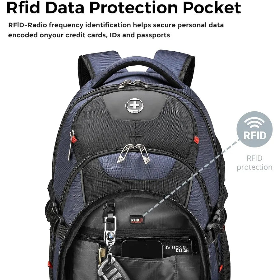 Swissdigital Design Laptop Backpack with USB Charging Port Travel Backpack Fits 15.6 inches Computer 31L College School Backpac