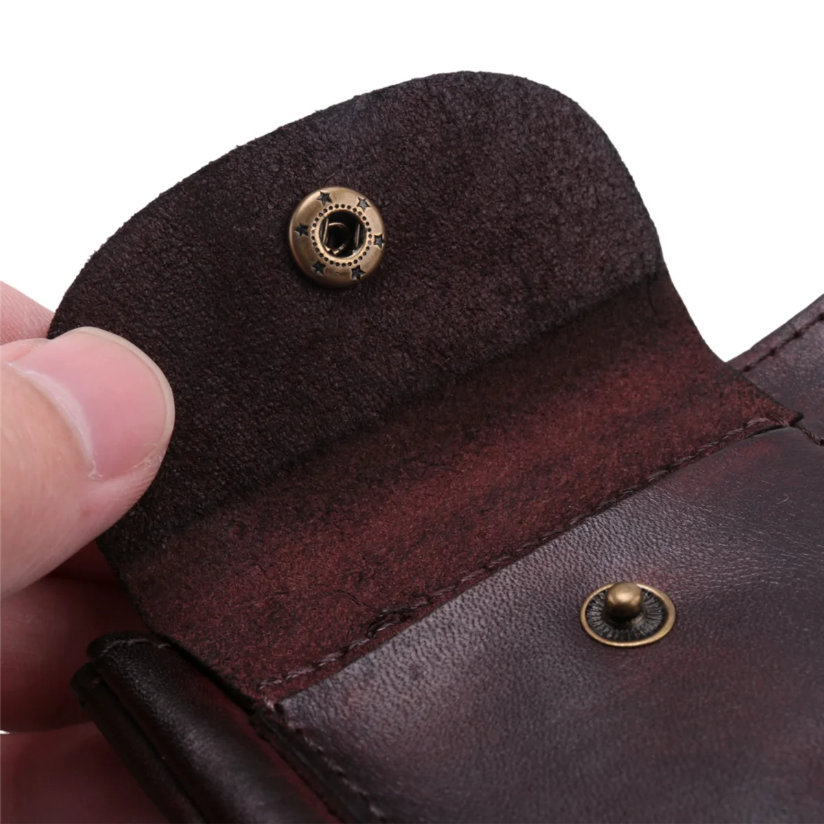 ABQR Wrinkle Wallet,Vintage Handmade Cow Leather Card Holder for Men, Leather Bifold Money Clips,Coffee