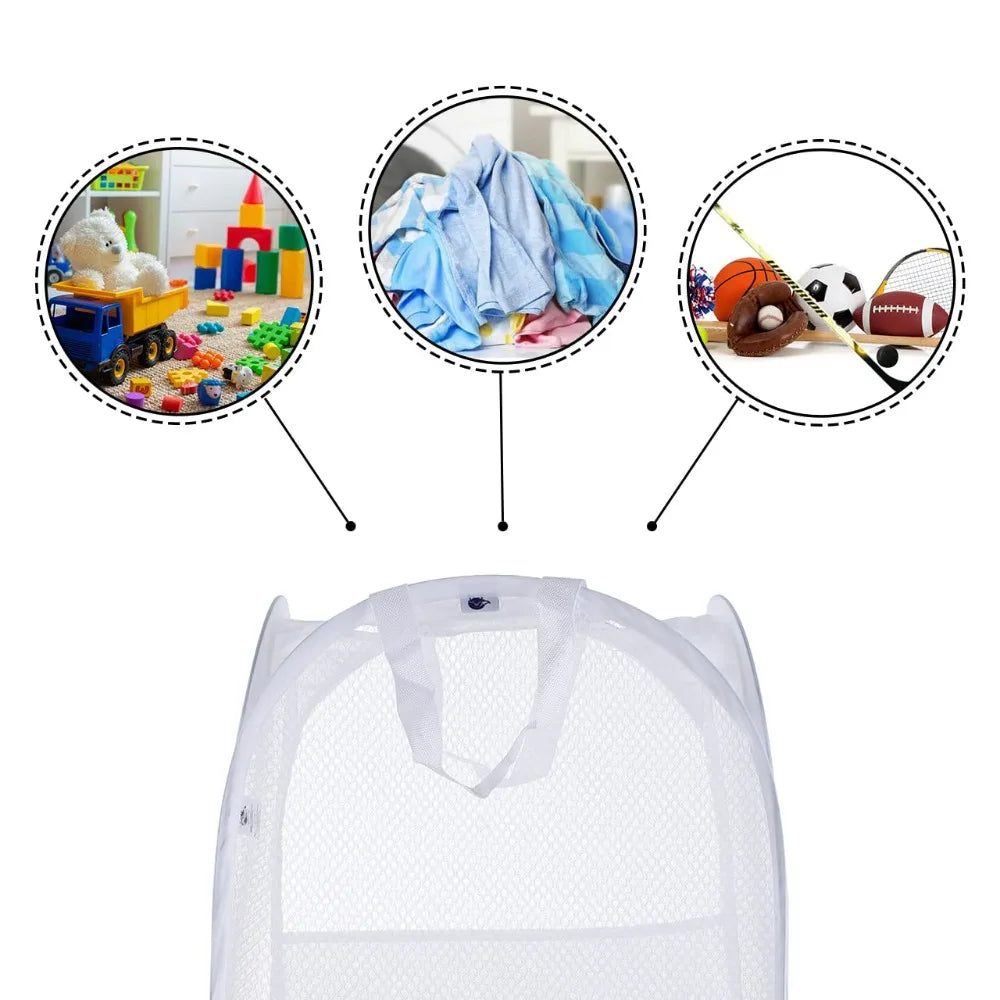 Mesh Laundry Basket Pop Up Dirty Clothes Hamper Foldable Storage Bin Toy Organizer With Side Pocket Bathroom Dorm Essentials