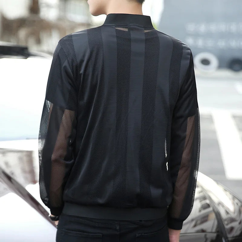 2025 Summer New Men's Mesh Sunscreen Clothing Ultra-Thin Breathable Outdoor Fishing Clothing High-Quality Fashion Hollowing Tops