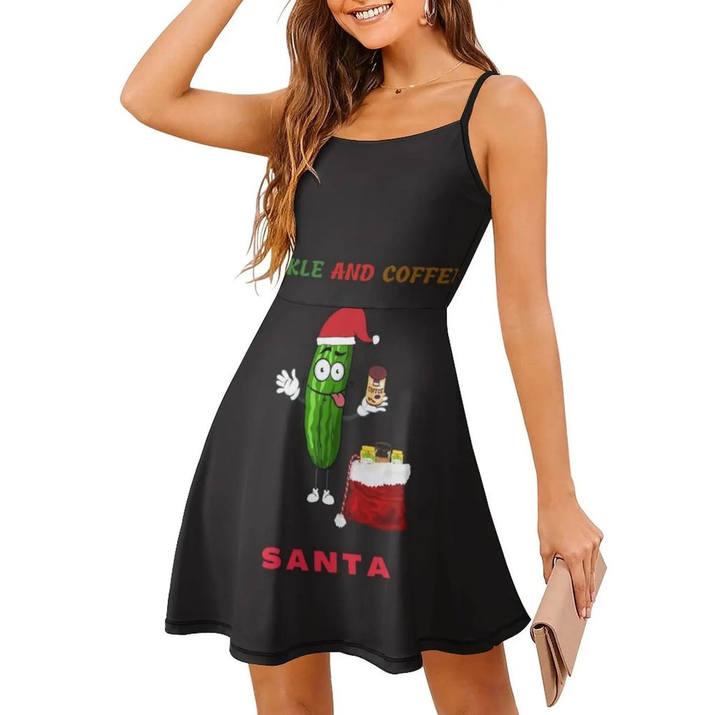 Pickle And Coffee Santa Preppy Style Mini Dress For Women A-Line Loose Fit Casual Day Dress Marvacousins246 Pickle Andhave A