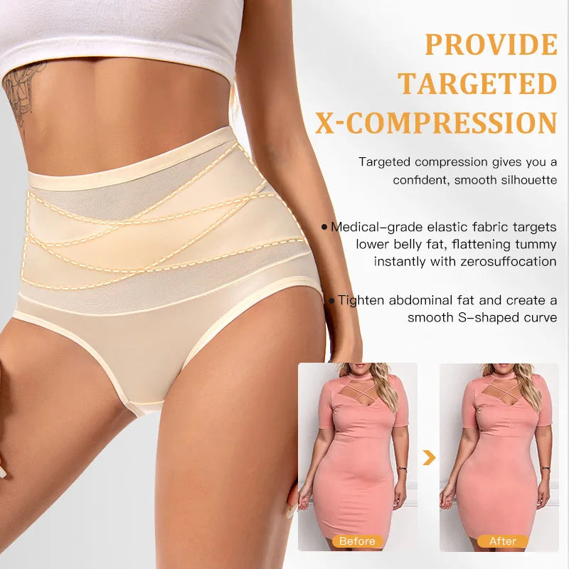 High Waist Mesh Cross Shapewear Panties Hip Lifter Tummy Control Body Shaper Panty Women Breathable Traceless Slimming Underwear