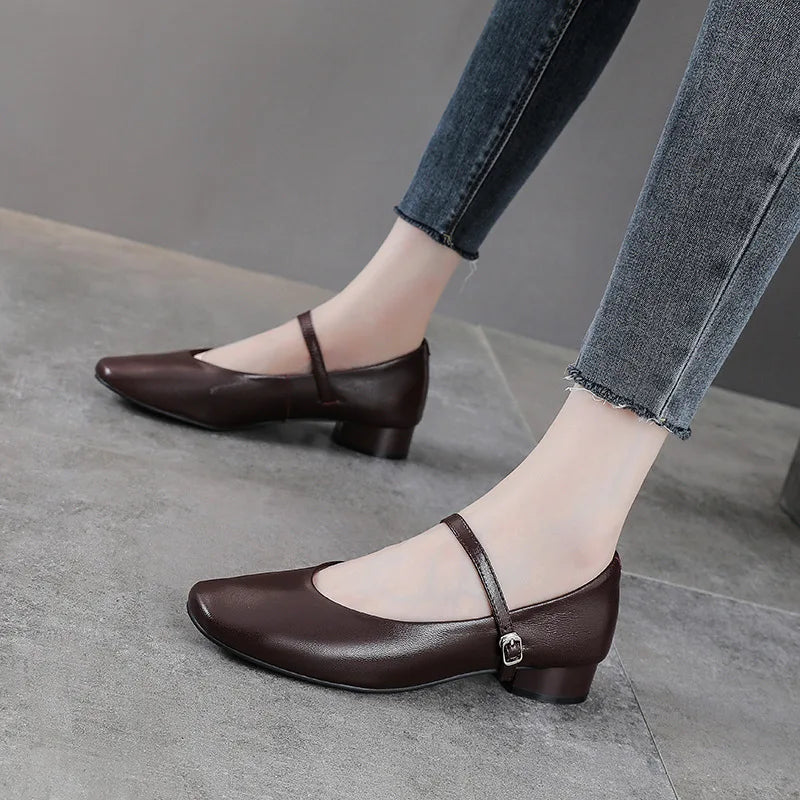3cm Genuine Leather Hollow Rubber Shoes Platform Wedge High Brand Buckle Breathable Point Toe Slipper Sandals Flats Women