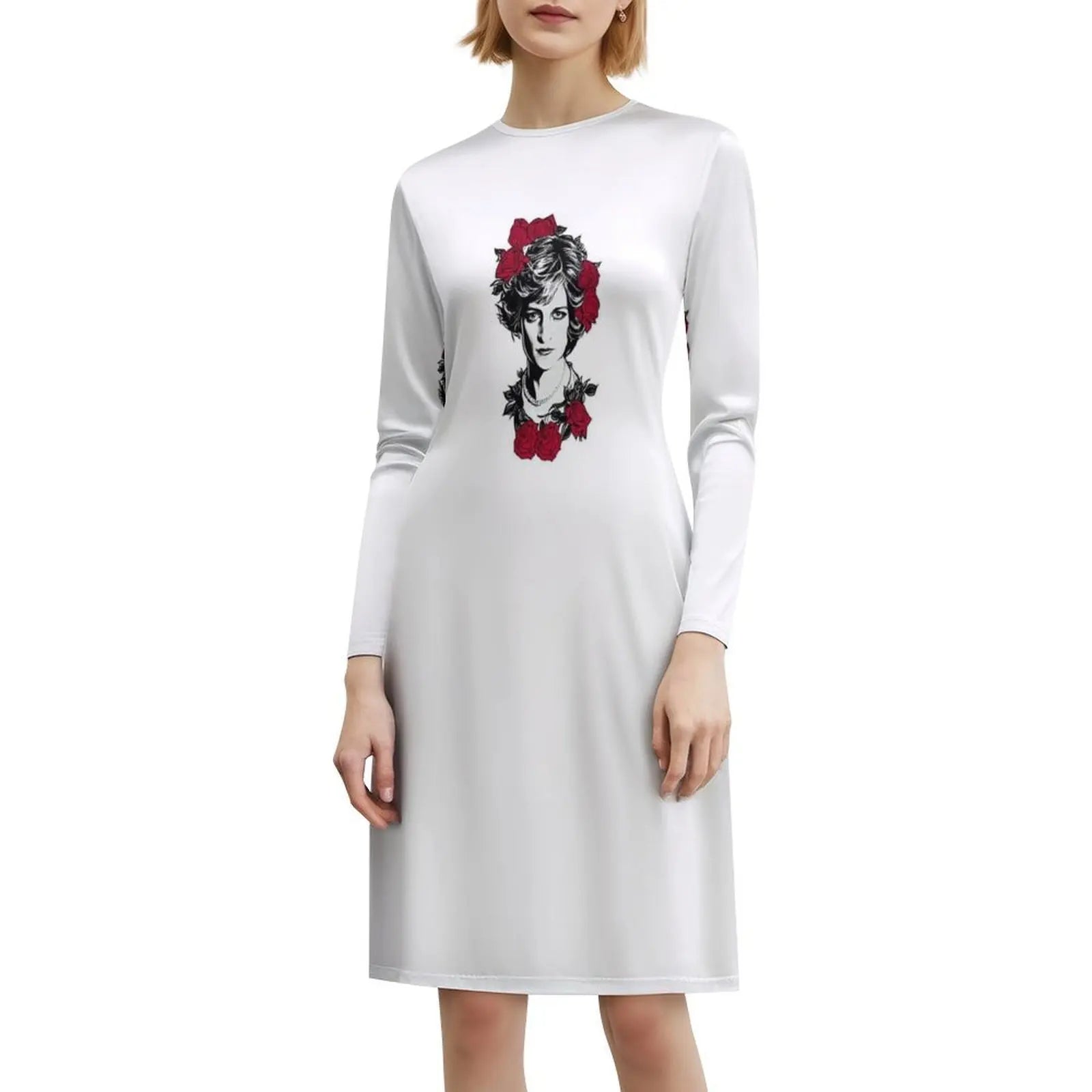 Red Roses-Princess Diana Korean Style Dress For Women Elegant Casual Dress For Party Or Daily Wear Princess Diana Diana