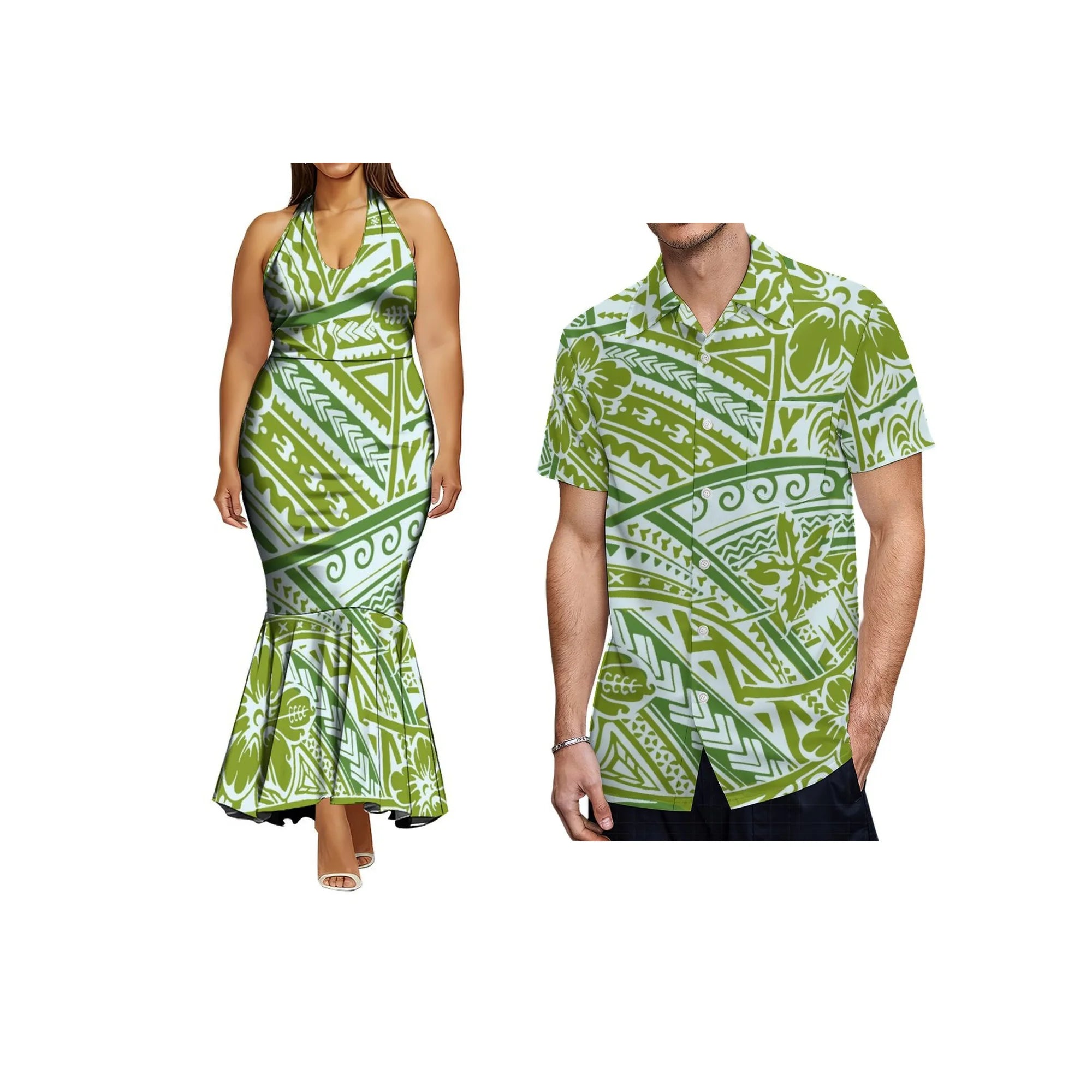 Print on Demand Ladies Sleeveless Fishtail Dress Hawaiian Polynesian Tribal Side Zipper Fishtail Halter Dress Custom Prom Dress