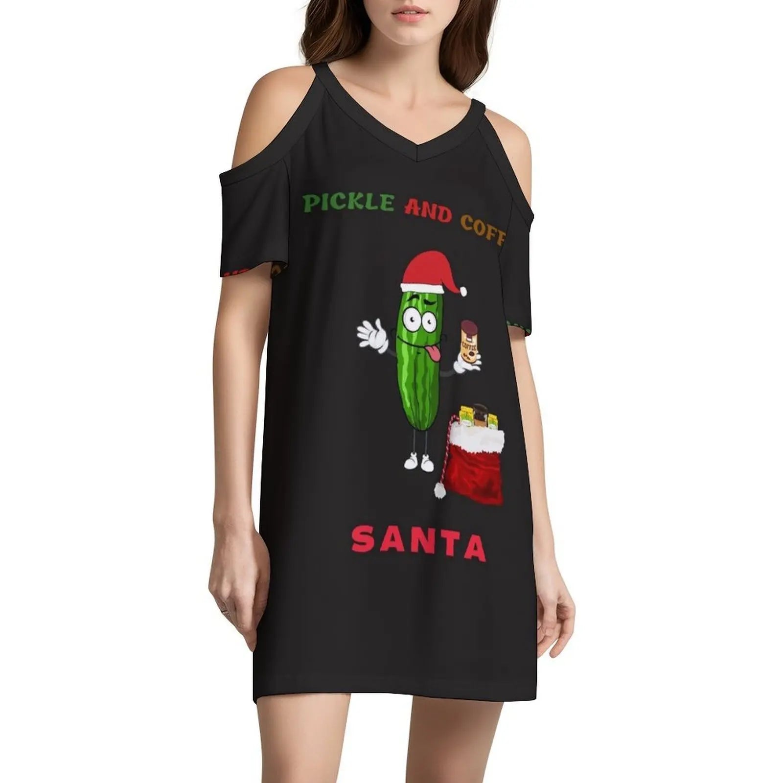 Pickle And Coffee Santa Preppy Style Mini Dress For Women A-Line Loose Fit Casual Day Dress Marvacousins246 Pickle Andhave A