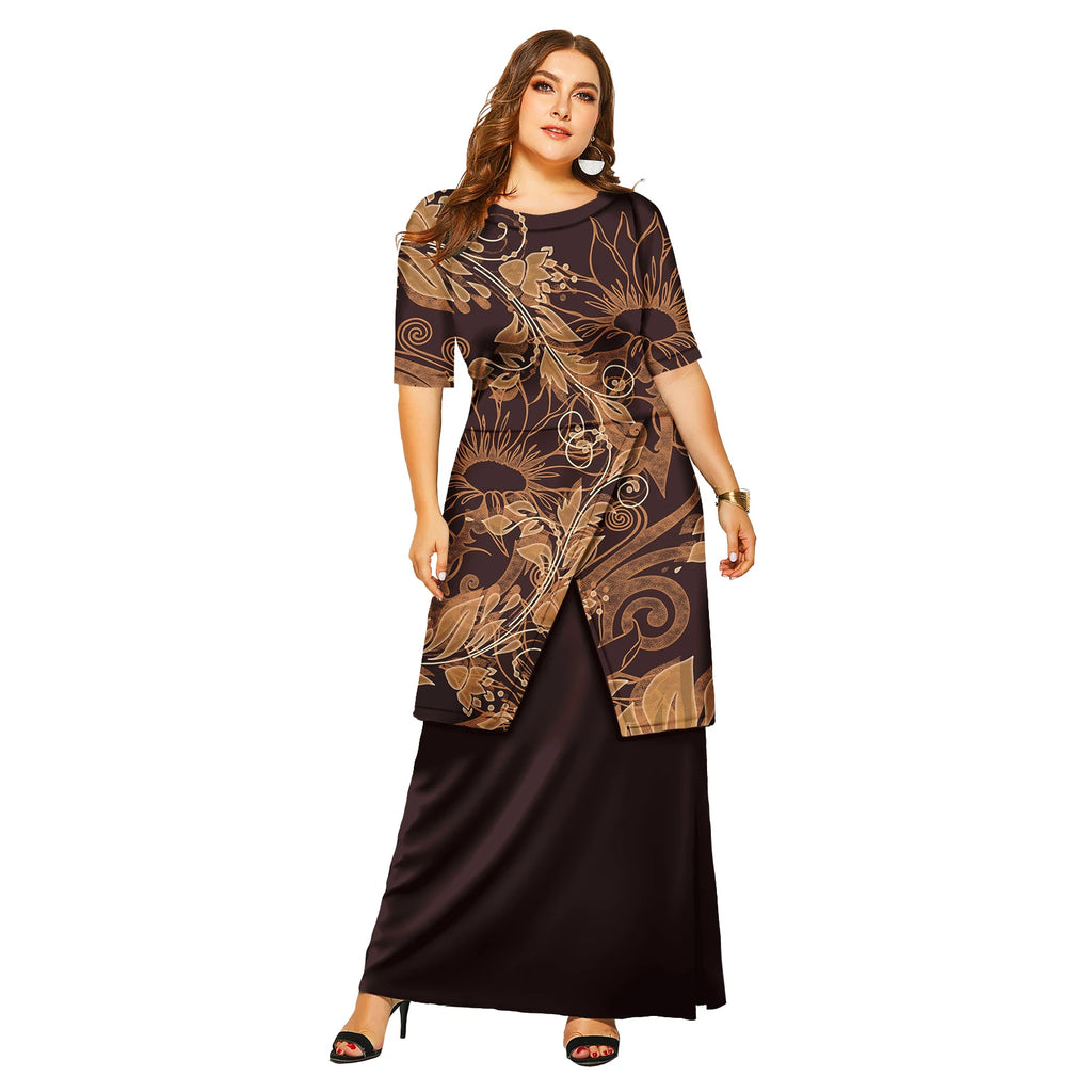 New Fashion Floral Sleeve Elegant Women Long Dress Pacific Island Hawaiian Beach Wear Puletasi Dresses