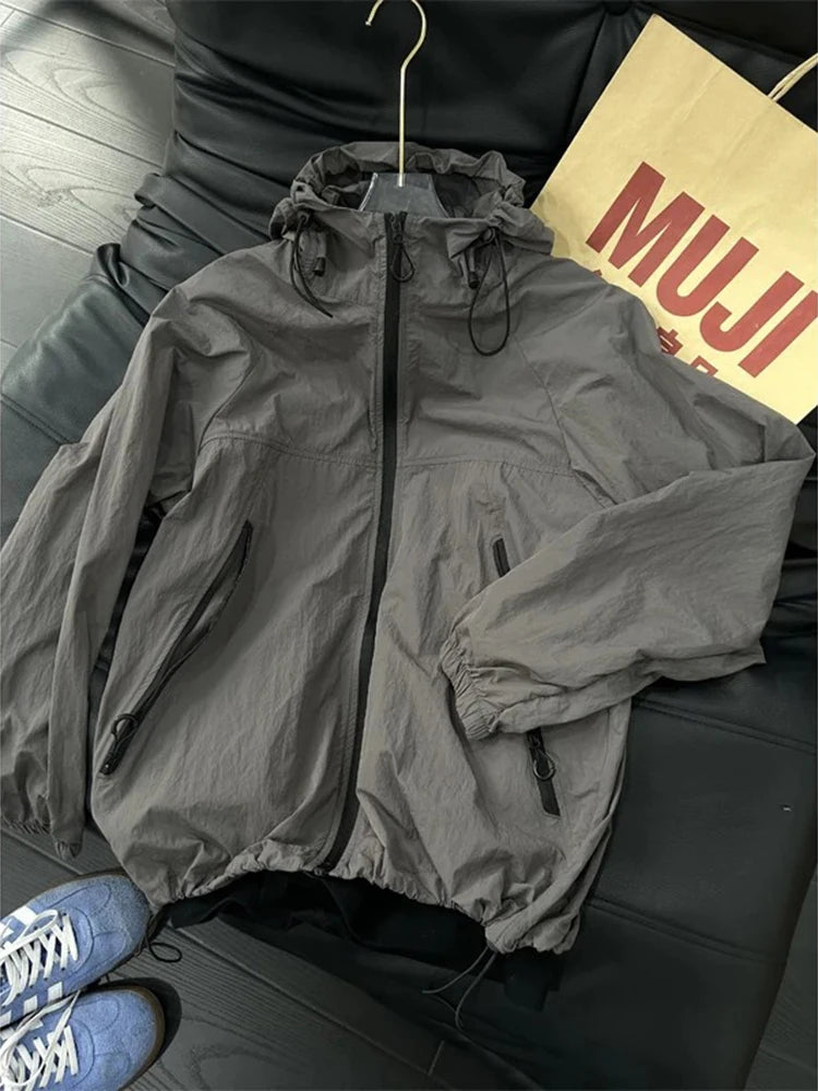 Lightweight Thin Ice Silk UV Protection Clothing for Men Summer Outdoor Sports Hooded Jaet Breathable Qui Dry Polyester F...