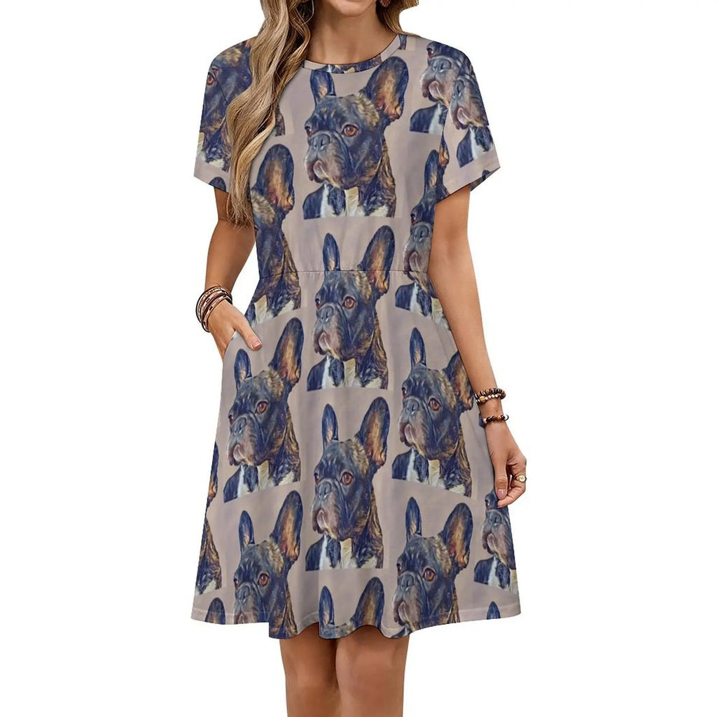 French Bulldog Floral Smock Dress For Women Spring Summer Casual Dress For Party Dog Dogs Pet Pets Mans Best Friend Womens