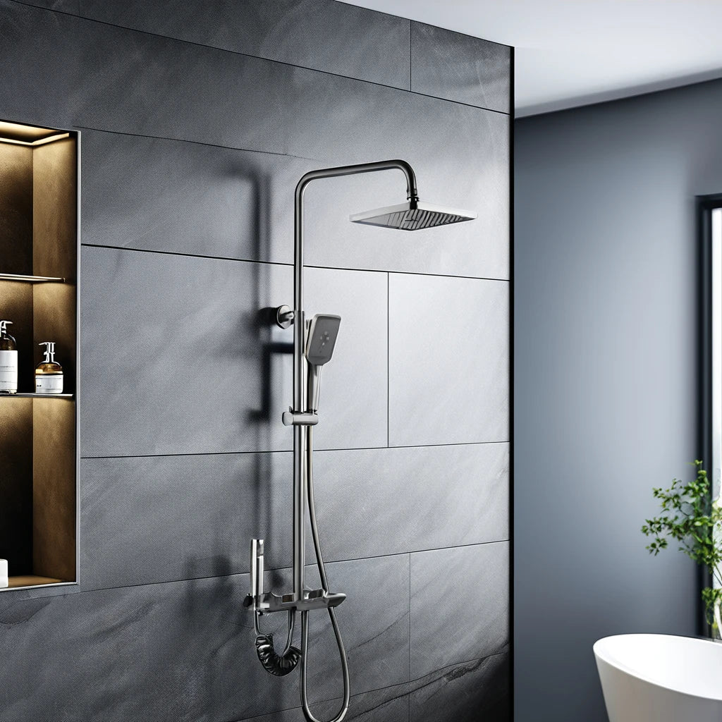 KAWAL Four-Function Digital Display Waterfall Multifunctional Shower Set Gun Gray Square Top Hand-Held Bath Shower Faucets