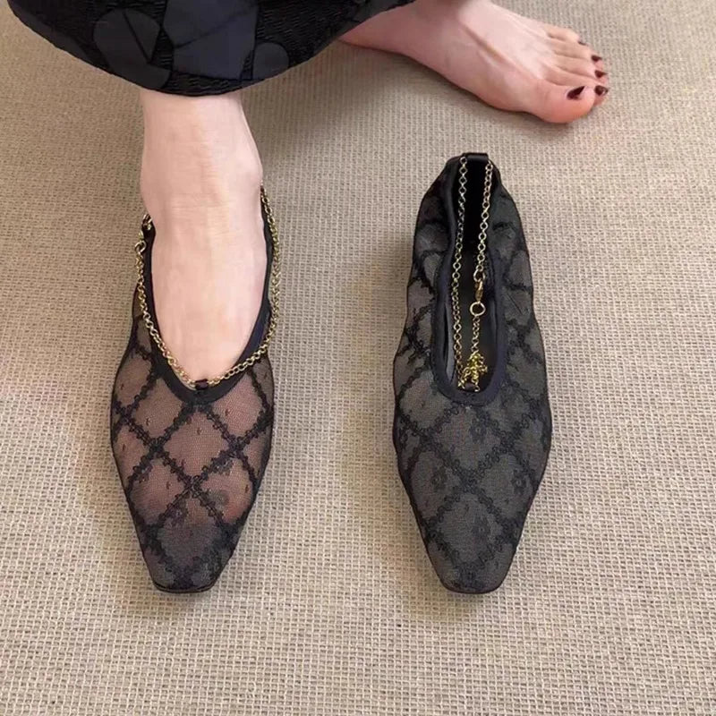 2025 Hot Sale Ladies Shoes Slip-on Women's High Heels Fashion Mesh Casual New Square Toe Best Seller High Heels Zapatos Mujer