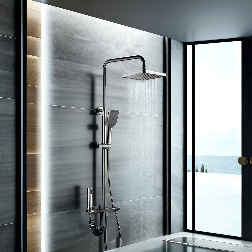 KAWAL Four-Function Digital Display Waterfall Multifunctional Shower Set Gun Gray Square Top Hand-Held Bath Shower Faucets