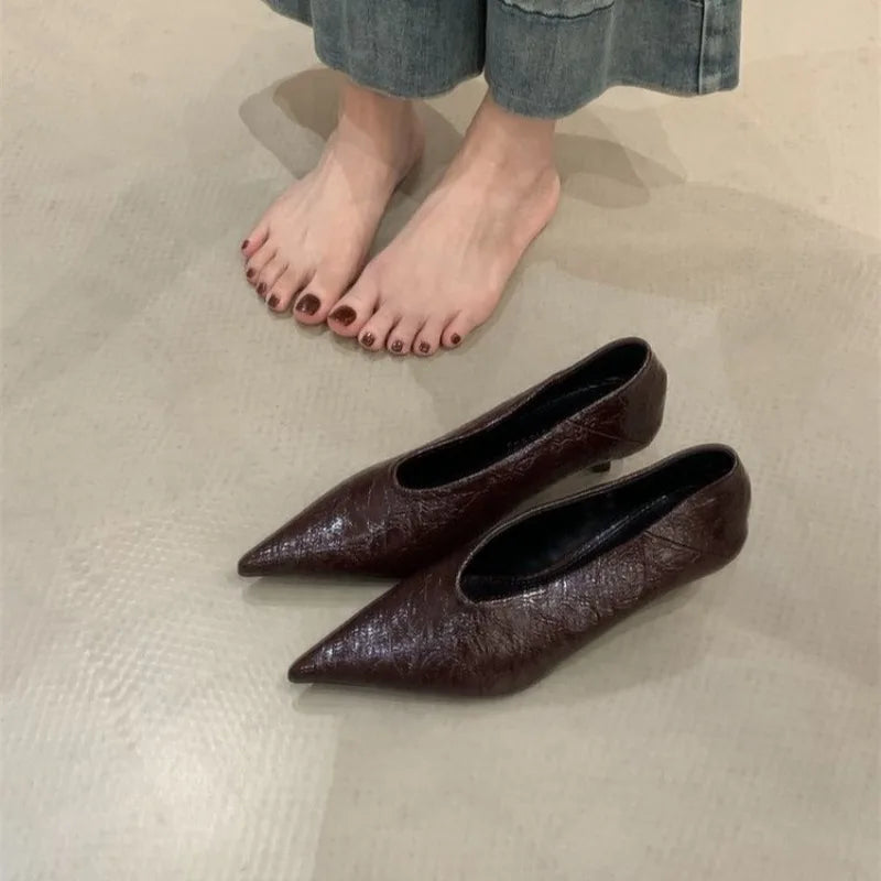 2025 Autumn New Commuter Wind Flat Heel Shallow Mouth Pointed Toe Single Shoes Women's Versatile Low Heel Work Shoes