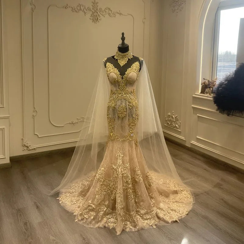 Gold Dotted Fishtail Dress