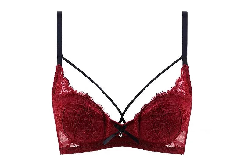 Holiday Bridal Lingerie Set Sexy Red Lace Bra Low Back Support Push Up Bralette Pure Desire CA Delivery MOYISU Sexy  32-38 Tushy