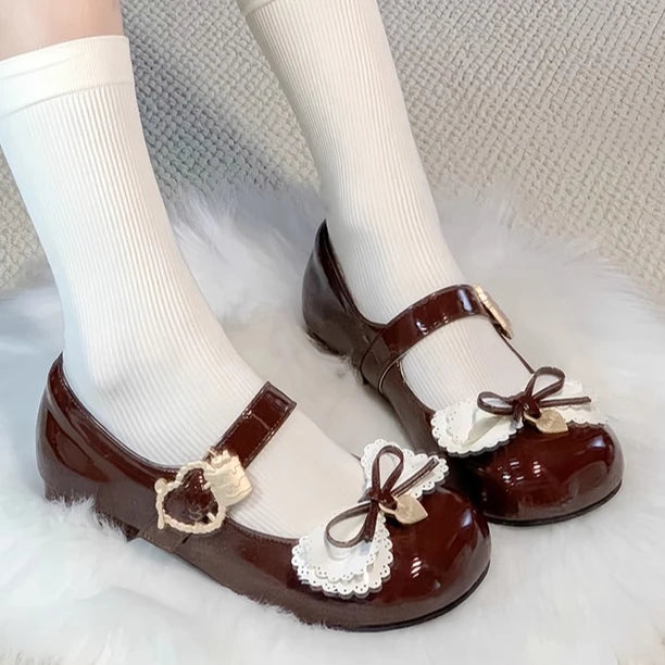 Women's Shoes Bowknot Lolita Shoes Cute Doll Feel Low Heel Single Shoeses 2025 New Cute Girl Kawaii Flat Shoes Spring Autumn