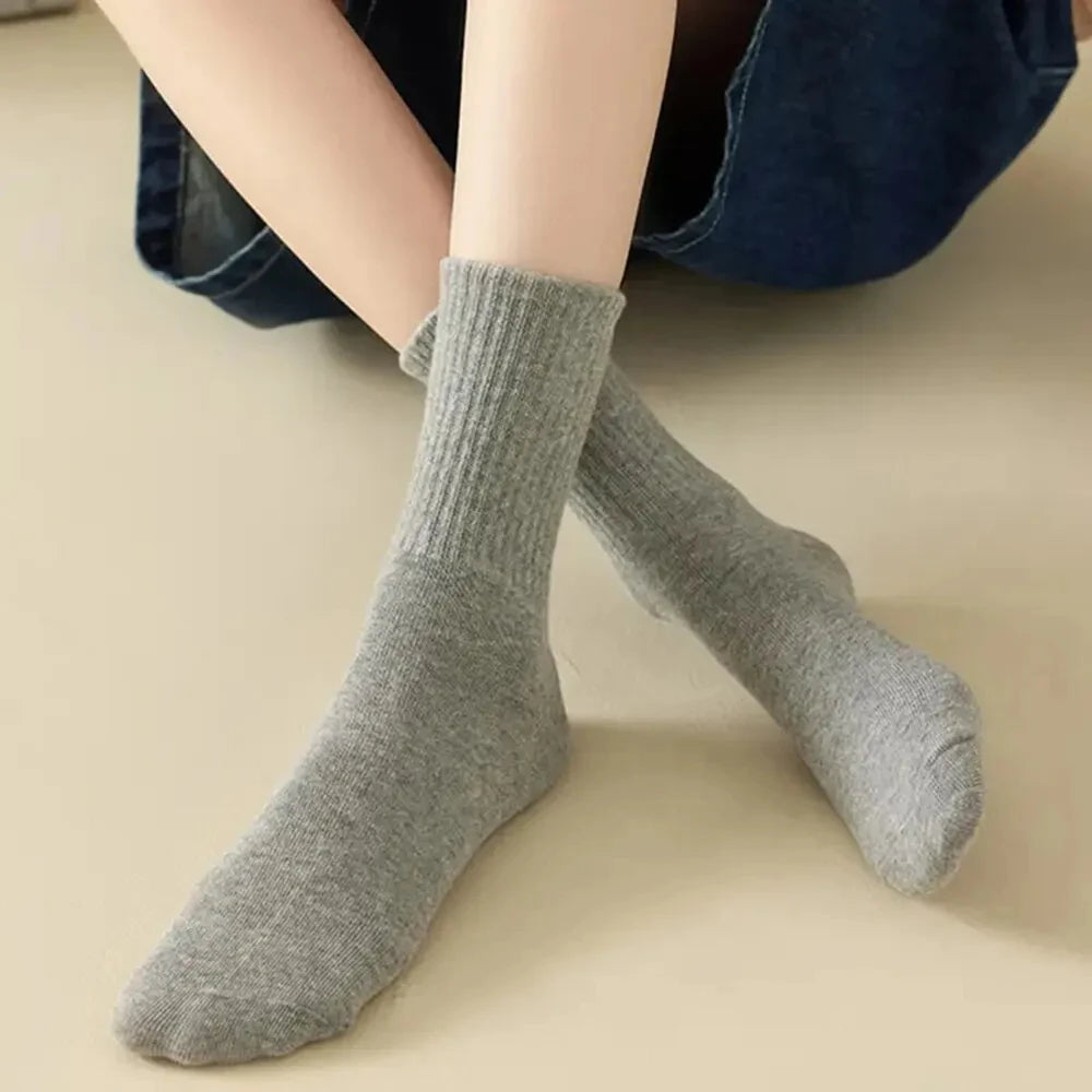 3/6 Pairs Women Sports Solid Socks Soft Comfortable Ventilate Versatile Mid Calf Socks Casual Stripe Splice Female Street Socks