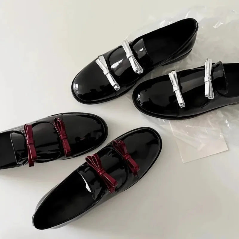 Retro British Style Mary Jane Women's Round Toe Chunky Heel Single Shoes with Bow Tie Comfortable Leather Loafers for Autumn Win