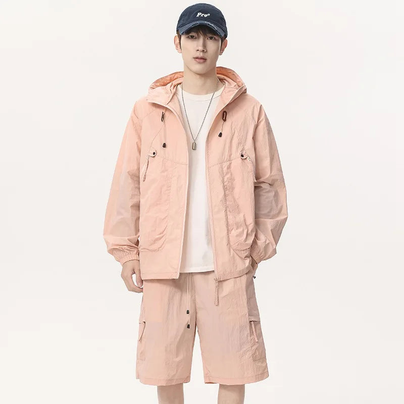 Ice Silk Dry Summer Lightweight Outdoor Men's Sun Protection Clothing Set Breathable Cool Feeling Long Jacket