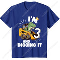 I'm 3 And Digging It 3rd Birthday Dinosaur Construction Boy T-Shirt