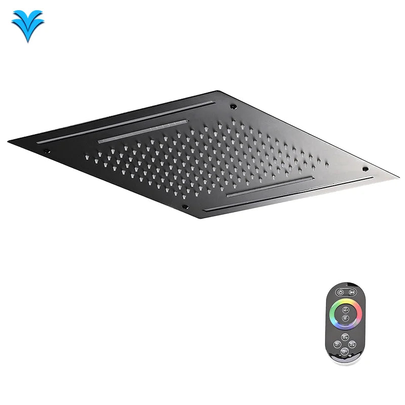 FEIDU Modern Black Wall-mounted LED Shower Head with Brass Remote Control Waterfall Design Bathroom Faucet Accessory