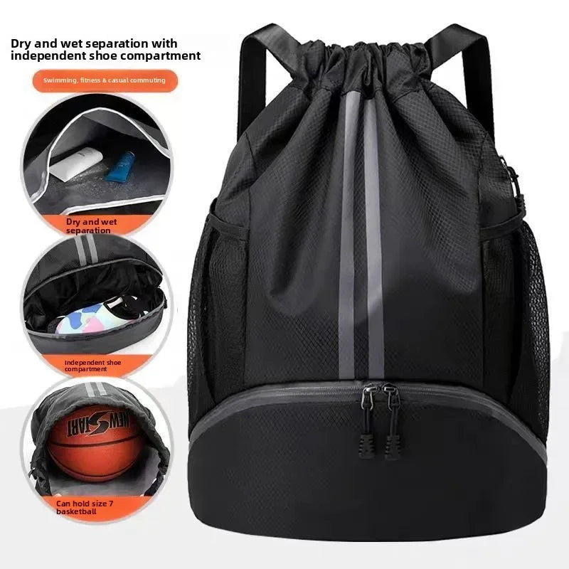Waterproof Gym Backpack for Basketball Soccer - Oxford Fabric Sports Bag with Wet/Dry Separation & Shoe Storage Compartment
