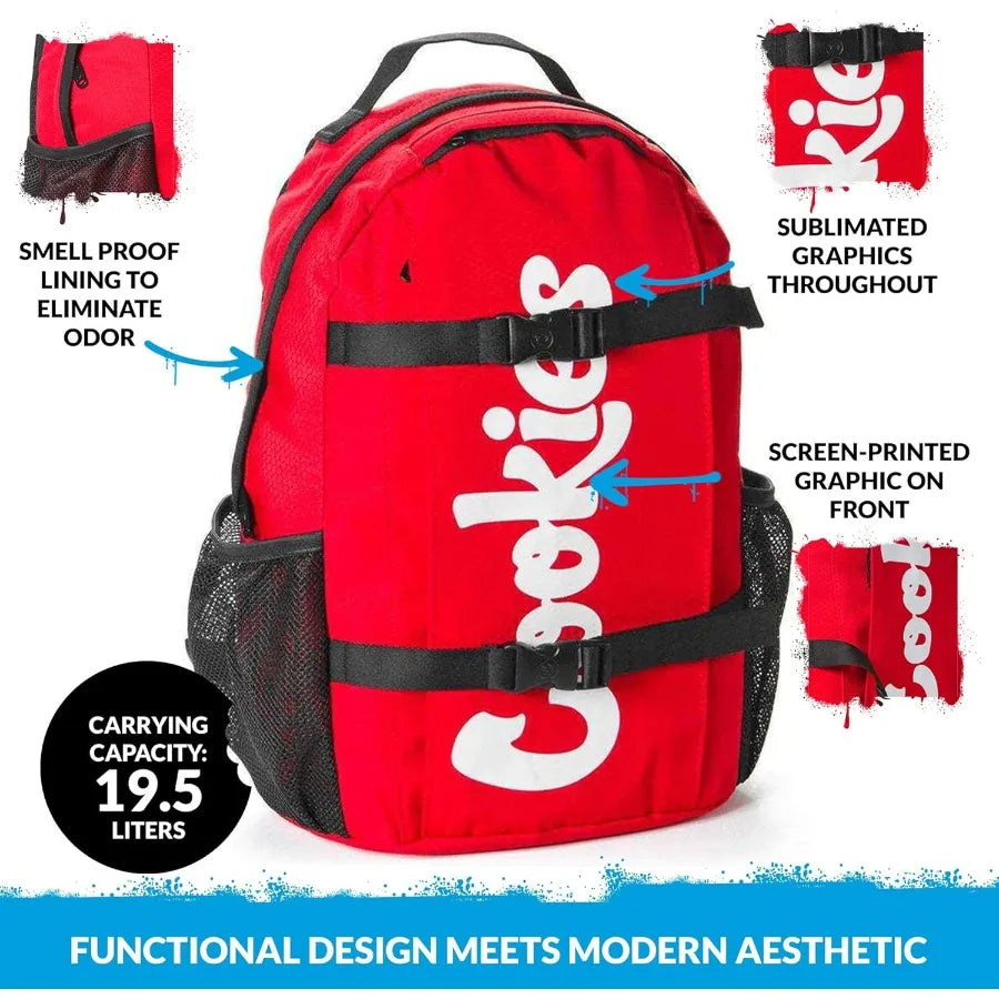 COOKIES Non-Standard Ripstop Nylon Backpack Durable Tear-Resistant Bag with Heavy-Duty Zippers Mesh Side Pockets Adjustable Str