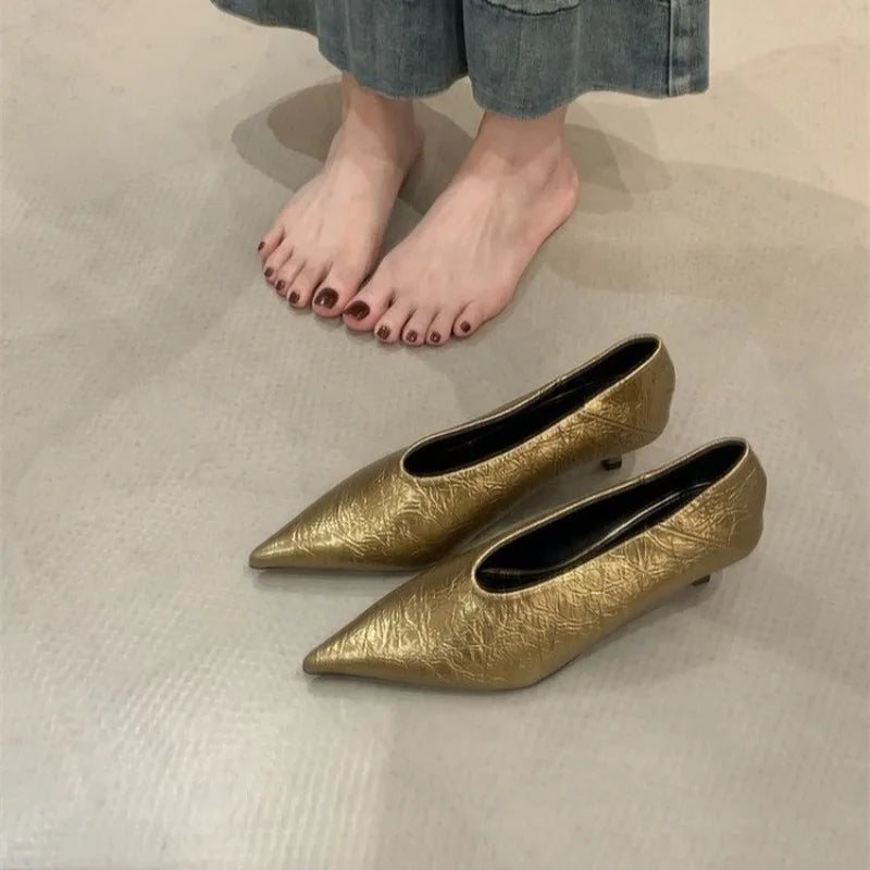 2025 Autumn New Commuter Wind Flat Heel Shallow Mouth Pointed Toe Single Shoes Women's Versatile Low Heel Work Shoes