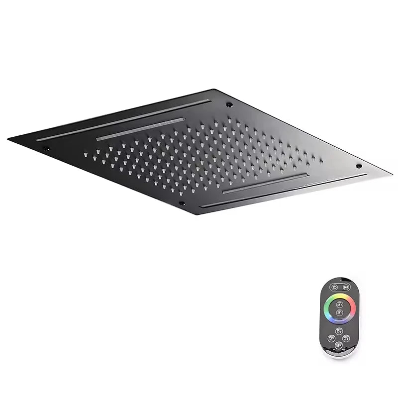 FEIDU Modern Black Wall-mounted LED Shower Head with Brass Remote Control Waterfall Design Bathroom Faucet Accessory