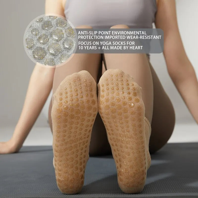 Women Pilates Socks Soft Cotton Non Slip Grip Tube Socks For Yoga Women Camping Fitness Gym Yoga Socks Anti Slip Fintness Socks