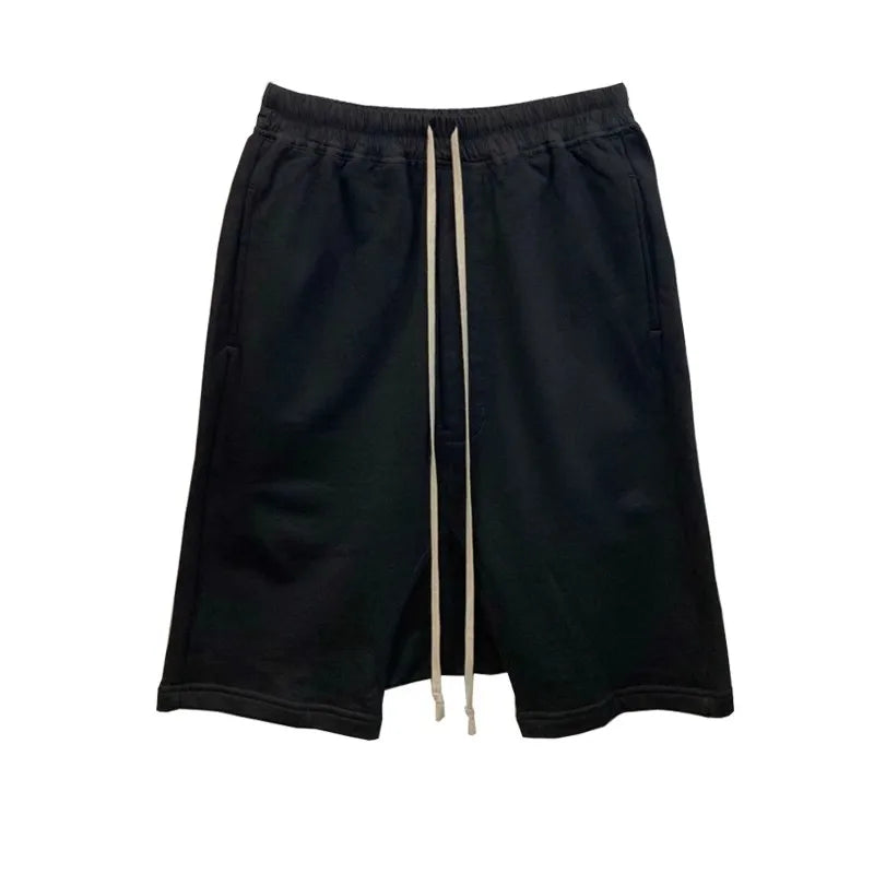 Mauroicardi Spring Summer Loose Casual Soft Black Shorts for Men Drawstring Elastic Waist Knee Length Cross Pants Clothes 2025