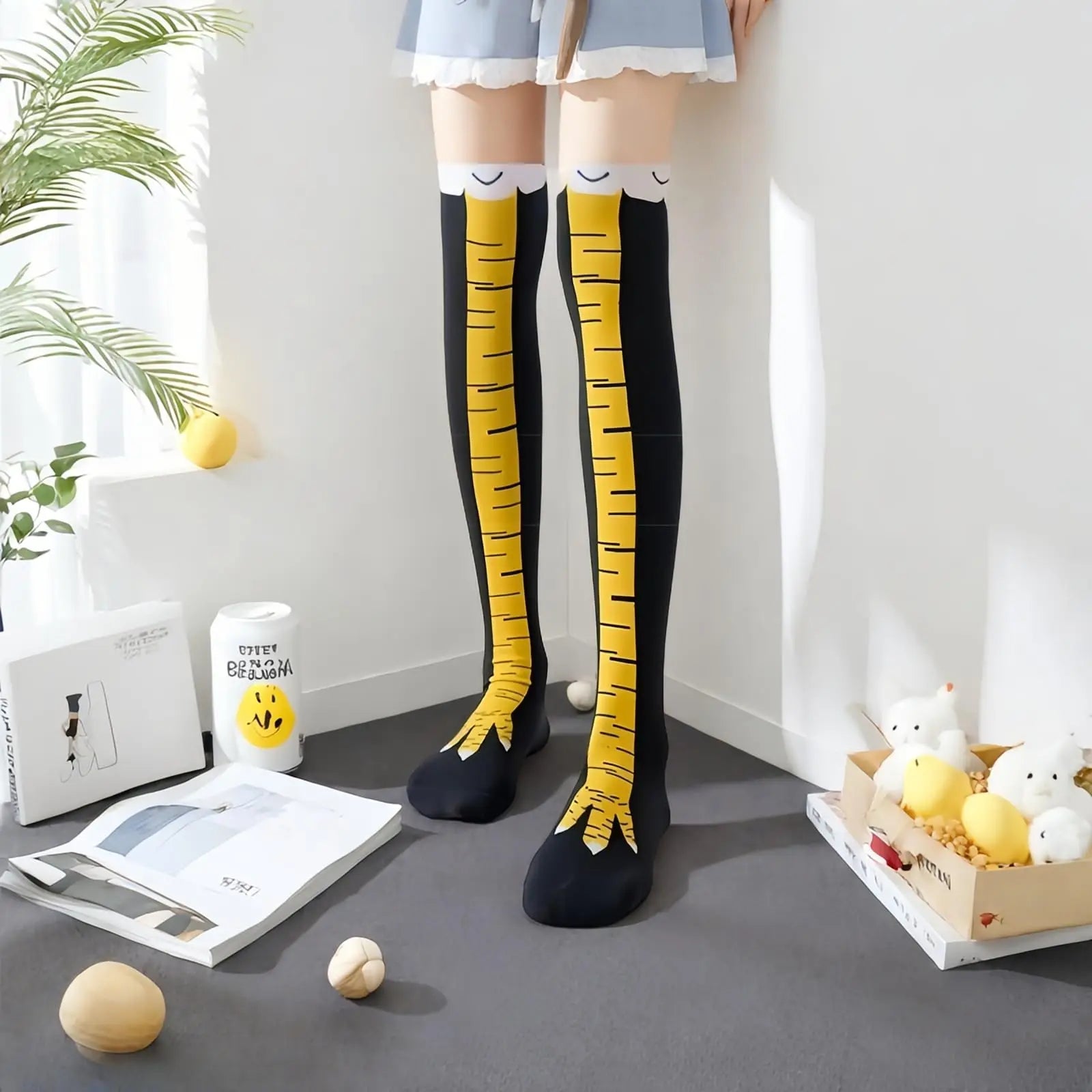 Funny Chicken Leg Socks for Adults Novelty Gifts for Halloween Party Knee High Slimming with Breathable Trendy Stockings
