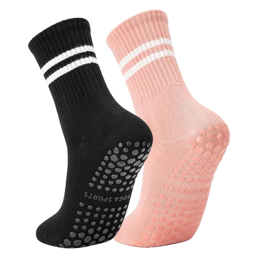 Yoga Pilates Socks with Grips for Women, Non Slip Grips Cotton Socks for Barre, Ballet, Dance, Workouts