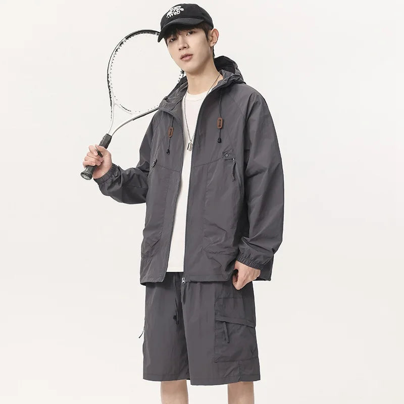 Ice Silk Dry Summer Lightweight Outdoor Men's Sun Protection Clothing Set Breathable Cool Feeling Long Jacket