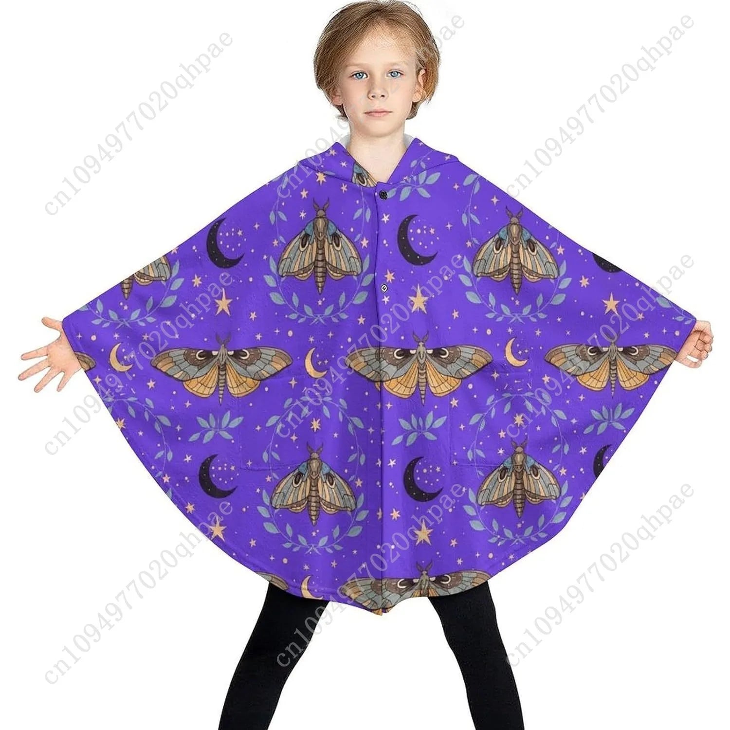 Cozy Flannel Blanket Sweater,Moths Leaves Moons Stars Oversized Hoodie With Pockets For Kids And Teenagers