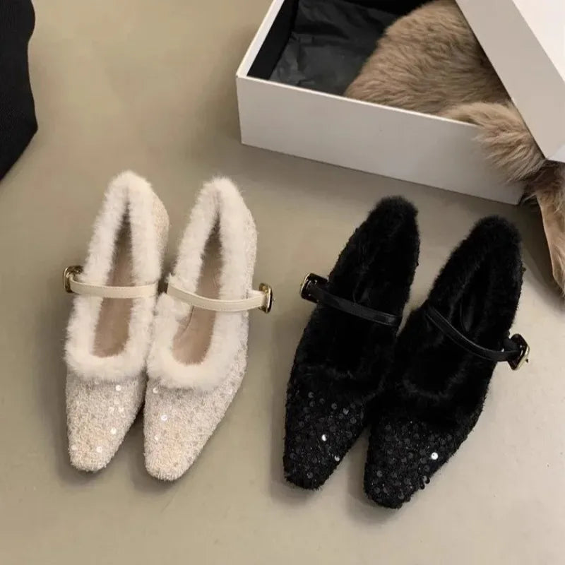 French Sexy Stiletto Heels Sell Hot Korean-style Mary Jane Women's Soft Leather Shoes with Low Heels Solid Colors and Low Tops.